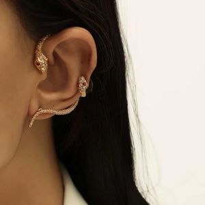 Gold Snake Ear Cuff Set | Rhinestone Red Eye Asymmetrical Earrings